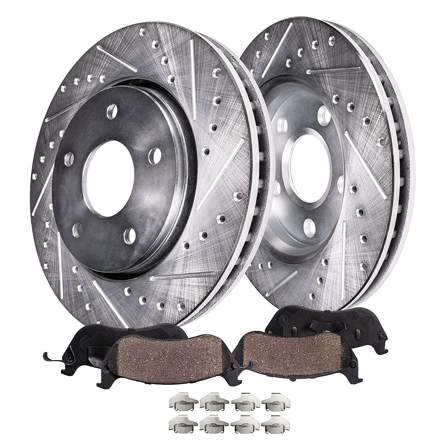 4pc Front Drilled Slotted Rotors and Ceramic Brake Pads Kit