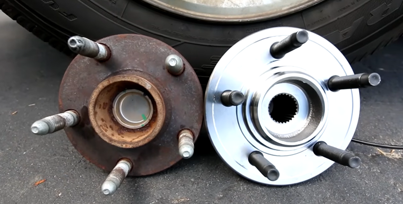 Photo showing a comparison between good and bad wheel hub assemblies
