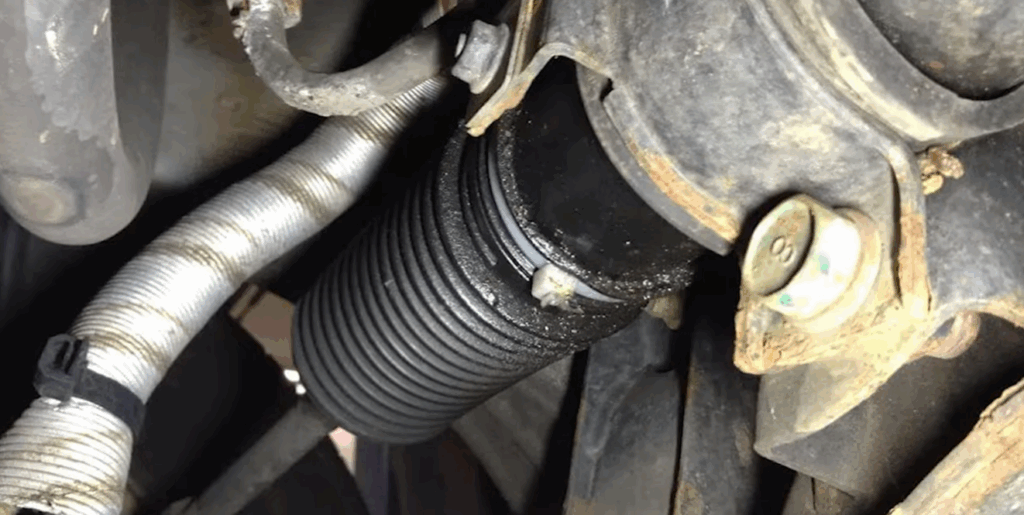 Damaged rack and pinion showing leakage